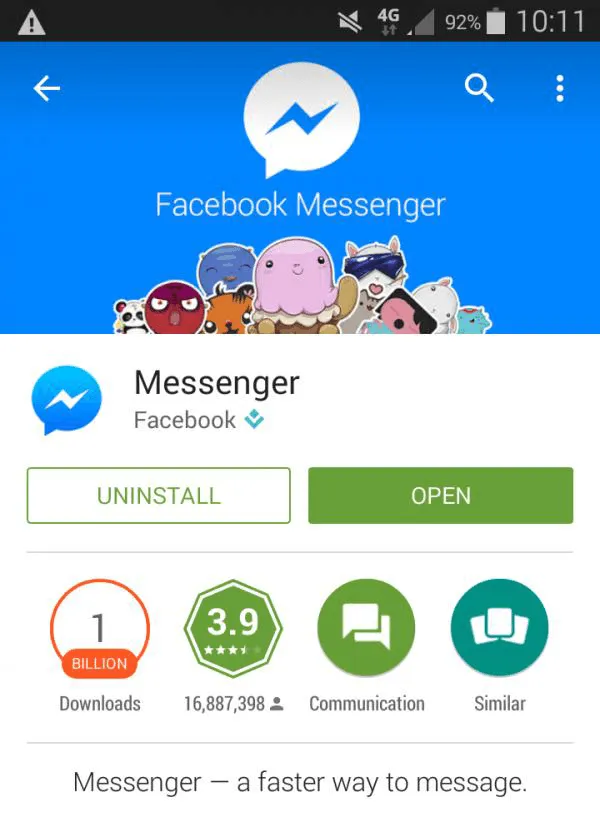 uninstall messenger app