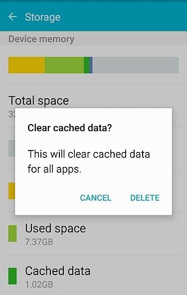 Clear cached data To fix insufficient storage available on Android