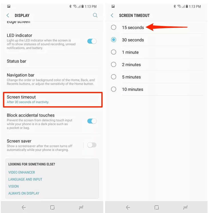Samsung Galaxy Decrease Screen Timeout
