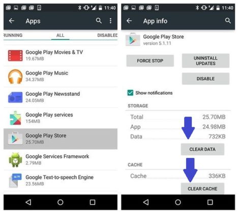 Clear Google Play Store App Cache and Clear App Data