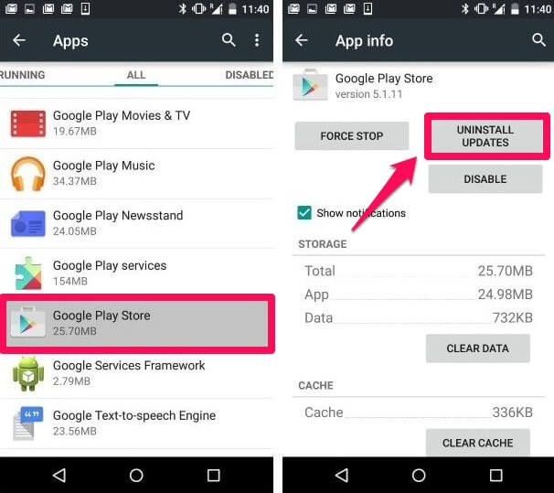 Uninstall Updates For Google Play Store