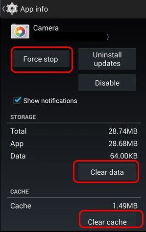 Clear Cache and Clear Data of Camera App