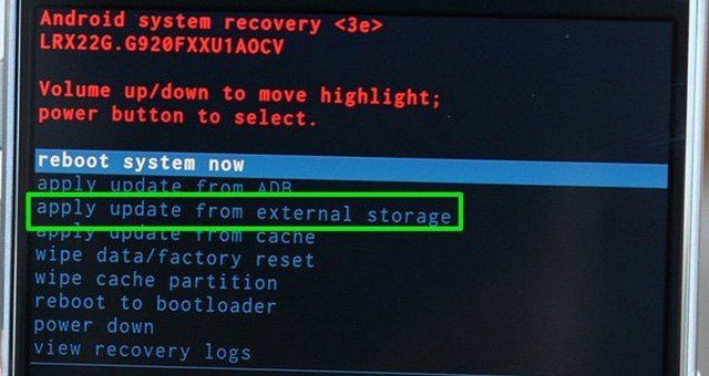 Apply update from external storage to fix Android phone No Command screen