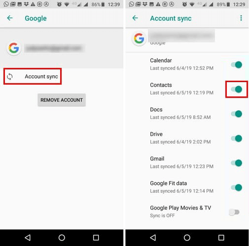 Disable and Enable Google Contacts Sync