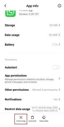 Force Stop WhatsApp