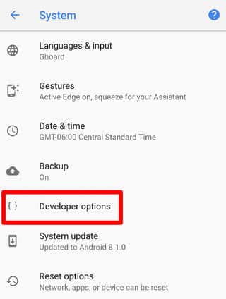 Tap On Developer Option
