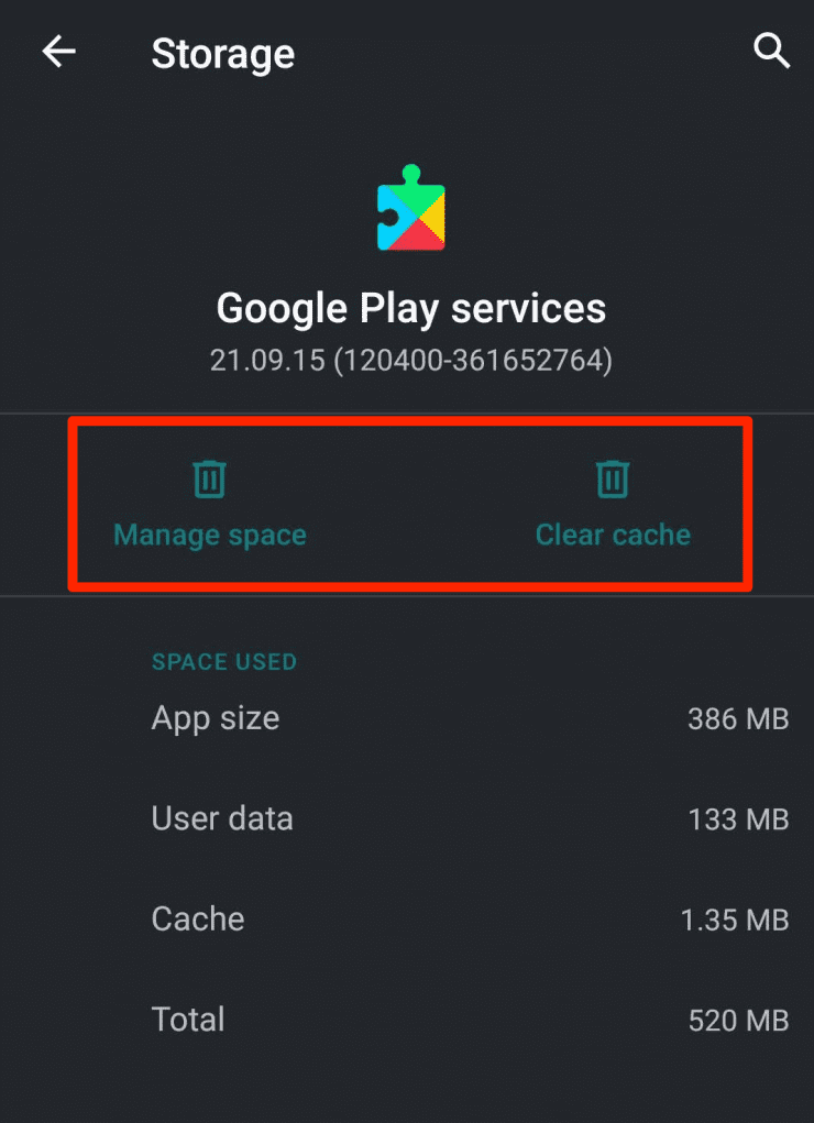 Clear Cache and Storage of Google Play Services
