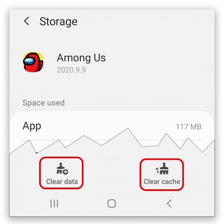 Clear cache and data of Among us game app