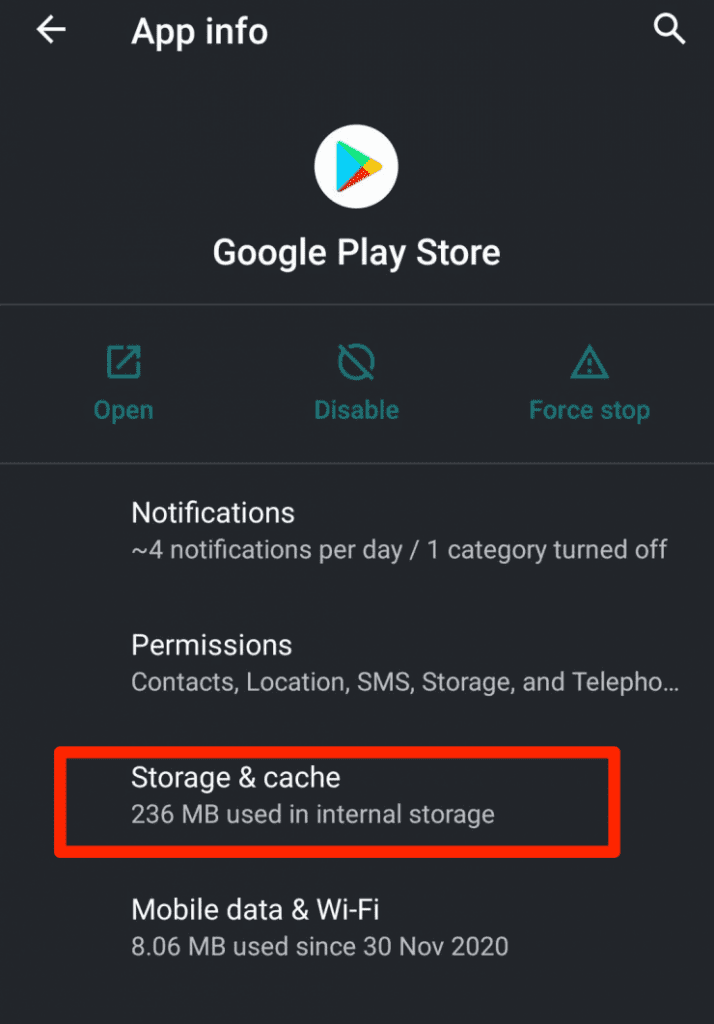 Google Play Store App Info Page with Storage