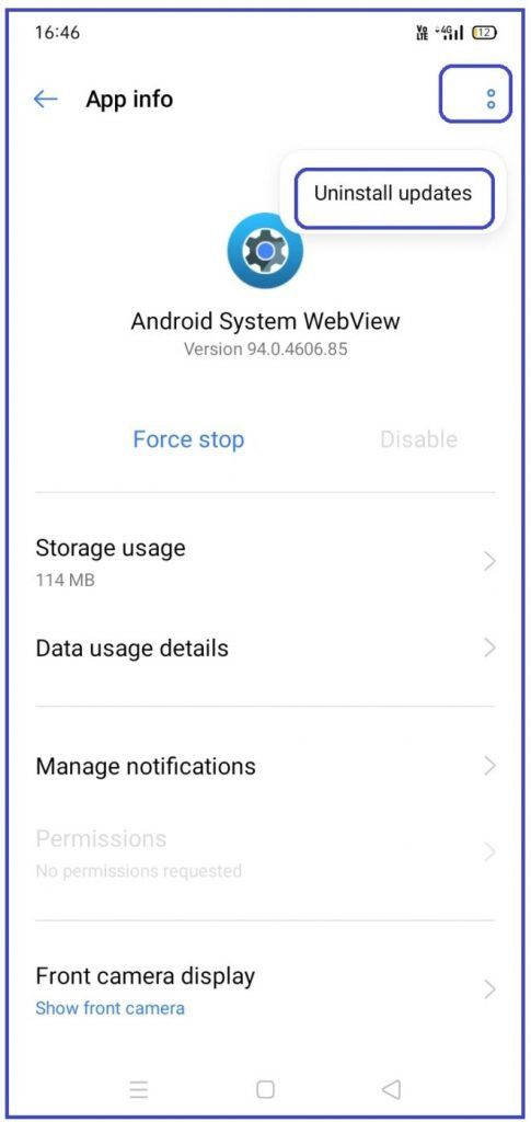 Uninstall Update Of Android System WebView