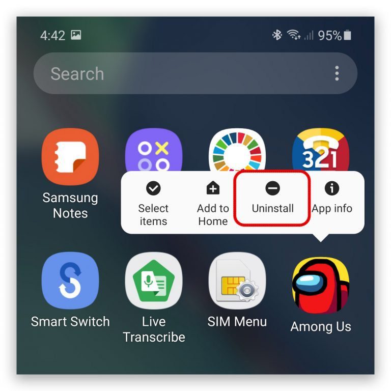 Uninstall and then reinstall Among us app on Android