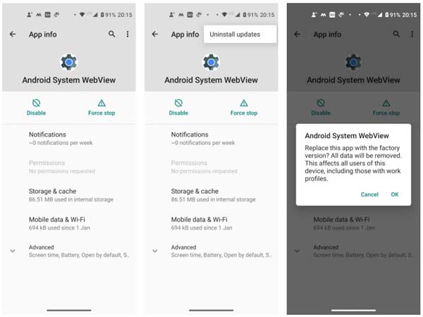 Uninstall Android System Webview Updates
