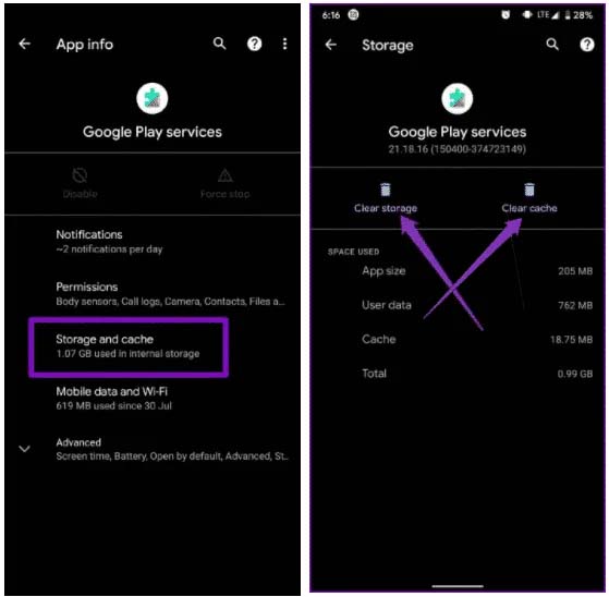 Clear Google Play Services Cache and Storage