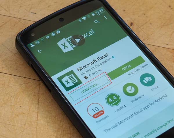 Uninstall MS Excel On Android