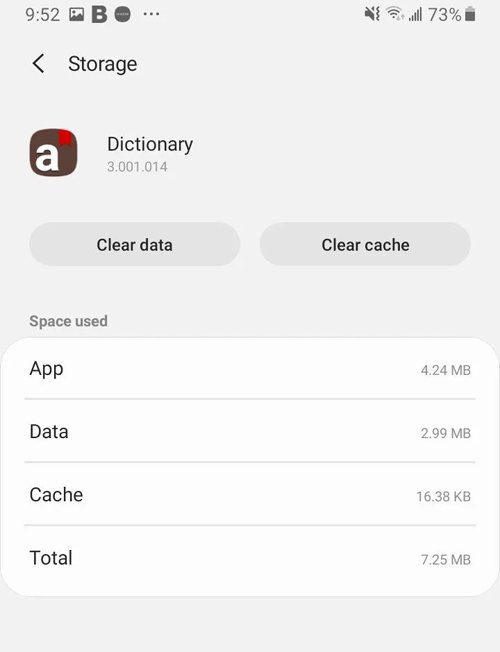 Clear Cache and Data Files for Dictionary App