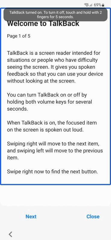 Enable talkback assistant