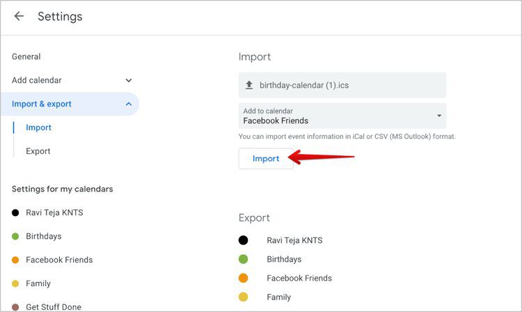 Step 10 - Importing Birthdays From Facebook To Google Calendar