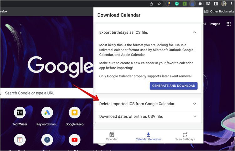 Step 2 - Delete and Update Facebook Birthdays in Google Calendar