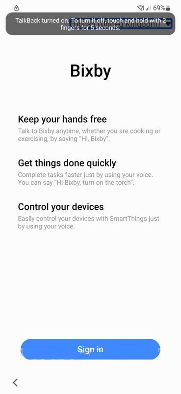 Turn off talkback using Bixby voice command