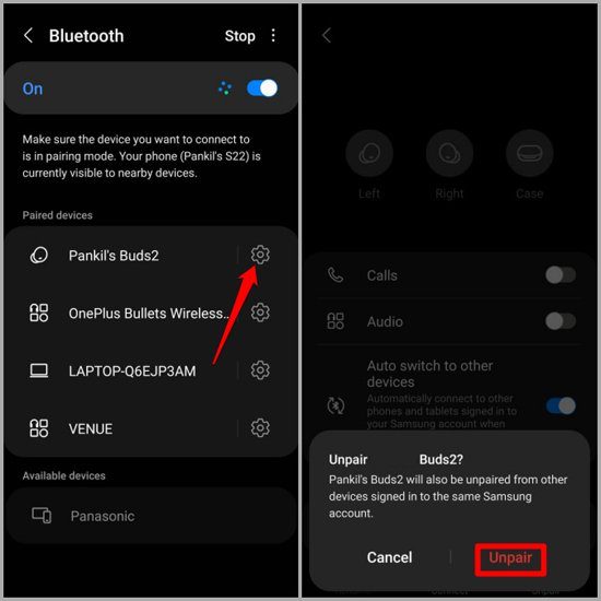 Unpair And Then Pair Galaxy Buds