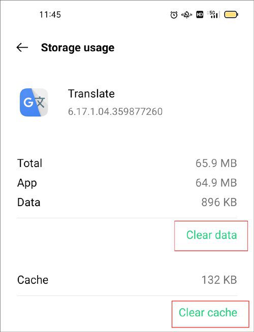 Clear Cache And Data Of Google Translate