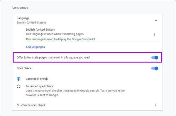 Turn On Translate Prompts