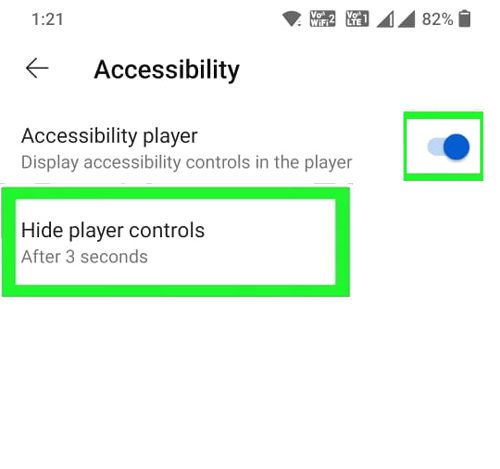 Turn On Accessibility Player and set after 3 seconds on YouTube