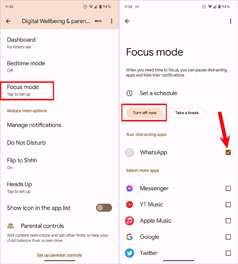 Make changes to Focus Mode