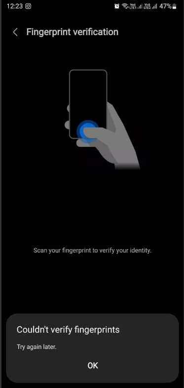 Samsung Pass - Couldn't verify fingerprints In Samsung S23 Ultra