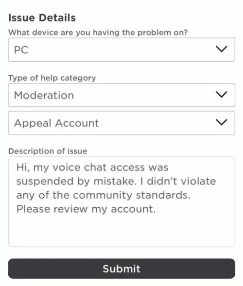 Submit Appeal To Get Unsuspended Unsuspended From Roblox Voice Chat