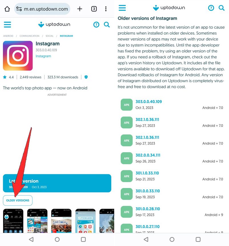Install Older Version of Instagram app