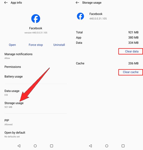 Clear Cache and Clear Data of Facebook App