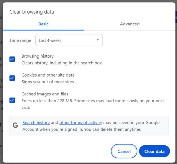 Clear Chrome Browser Cache