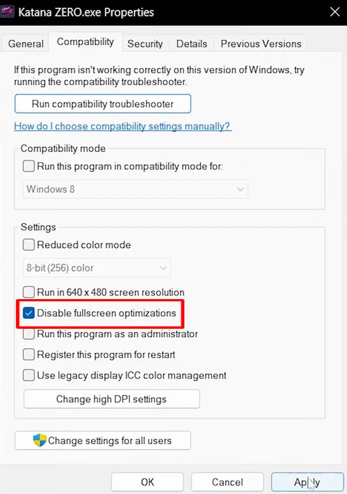 Disable Fullscreen Optimizations