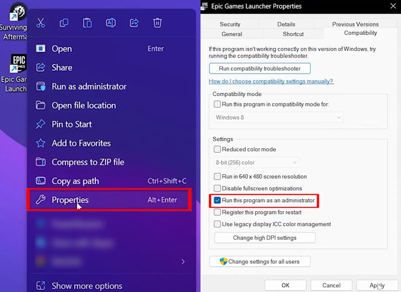 Run Epic Games as an Administrator