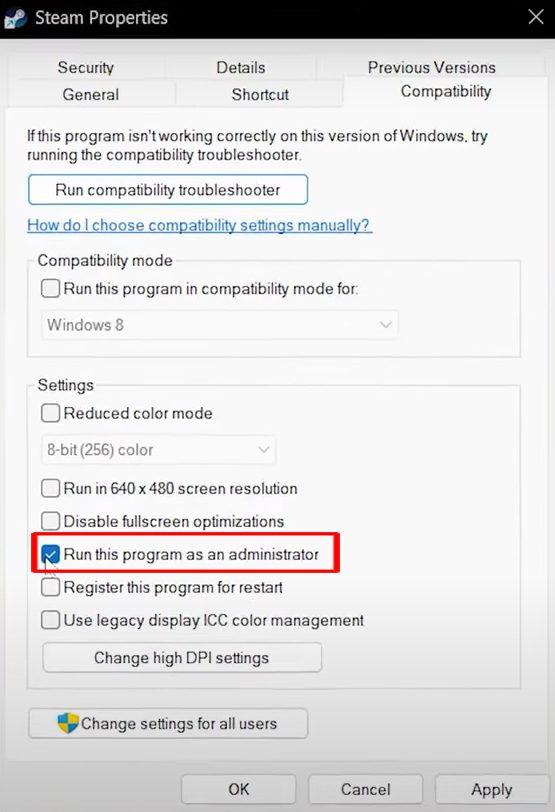 Run Steam as an Administrator