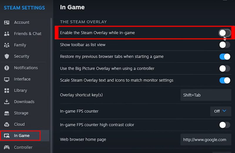 Turn off Steam Overlay