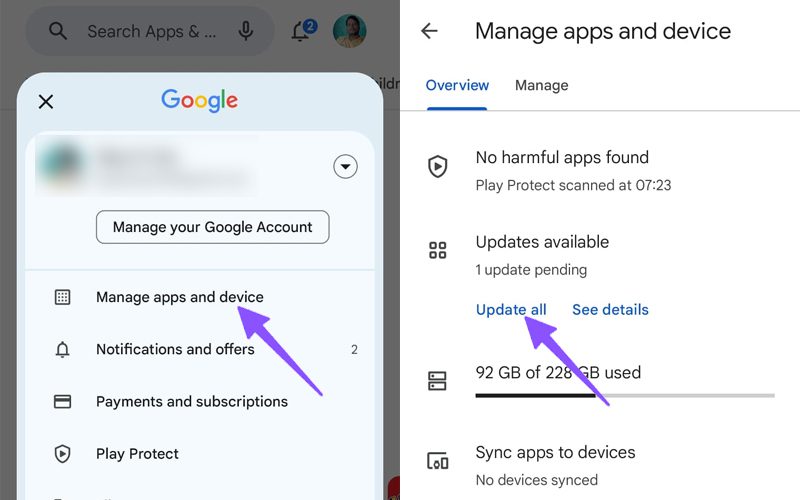 Update apps from Play Store