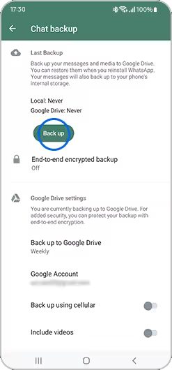 Backup WhatsApp Chats on current Android