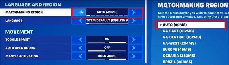 Change The Region In The Fortnite Game