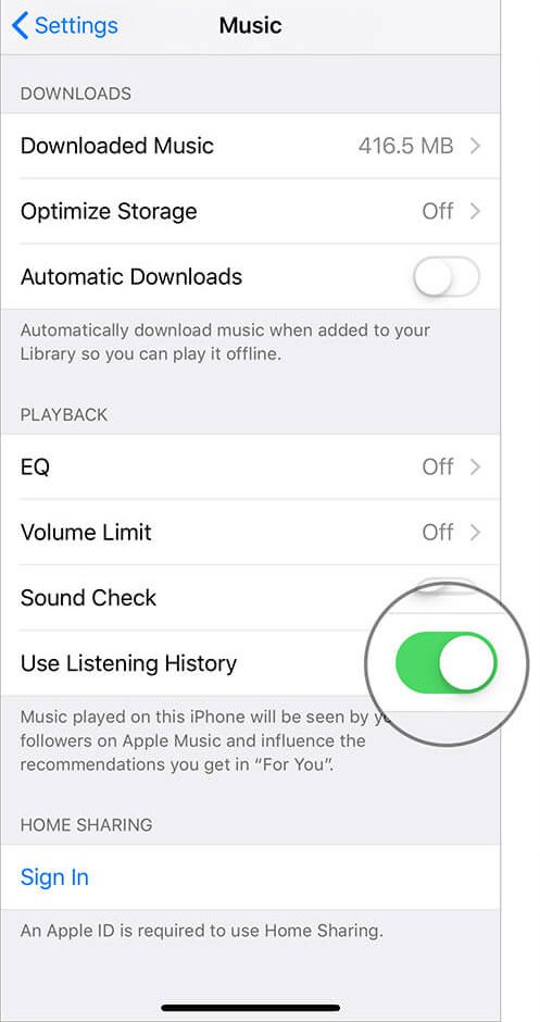 Enable Listening History on Apple Music on iOS