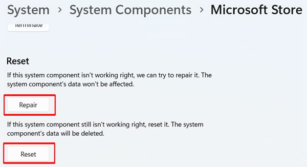 Repair and Reset Microsoft Store