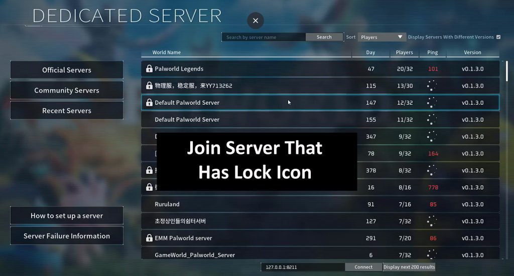 Palworld Join Server That Has Lock Icon