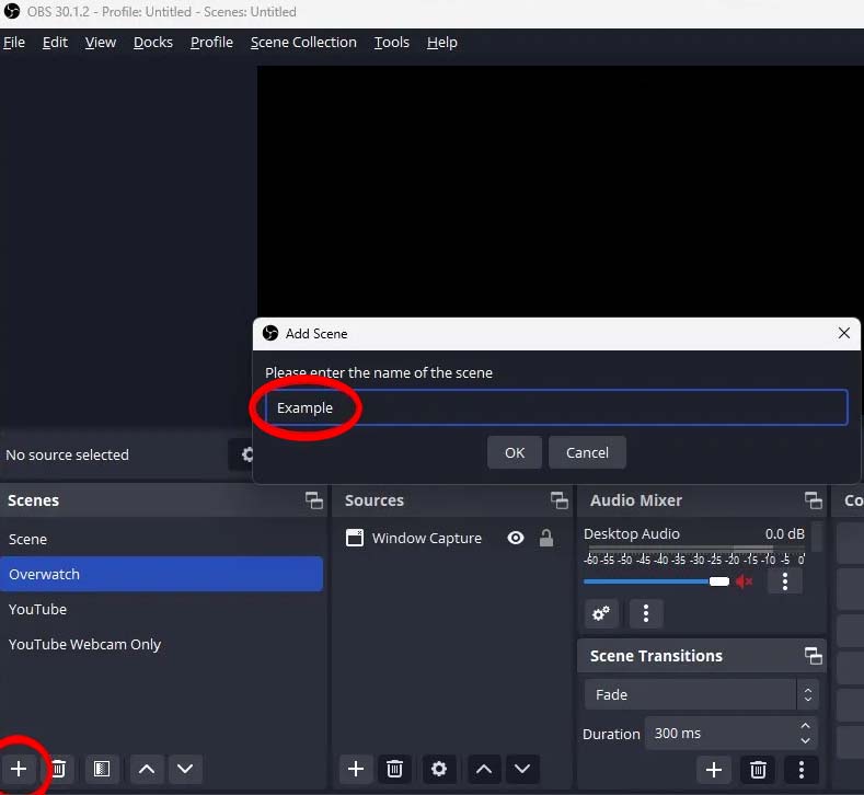 Click on Plus icon Under Scenes