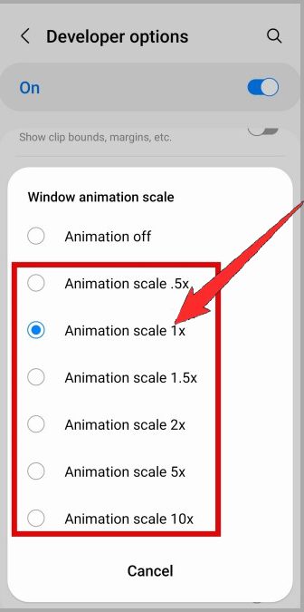 Configure the Animation Scale in the Developer Options Menu