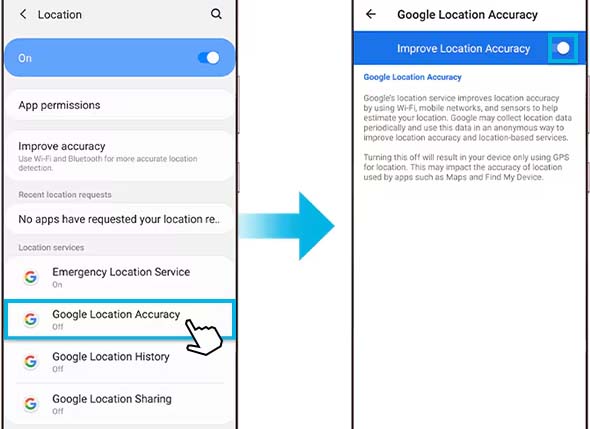 Enable Google Network Location Provider on Samsung S24
