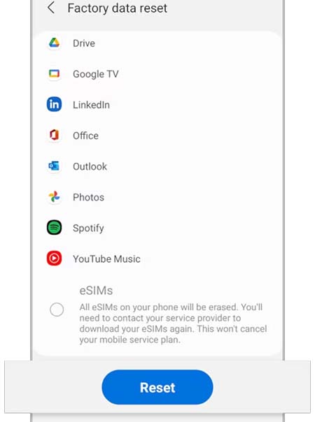 Factory Data Reset Android phone