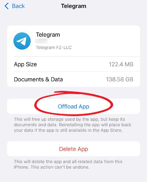 Offload Telegram app