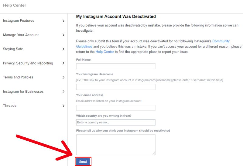 Submit “My Instagram Account Was Deactivated” Form