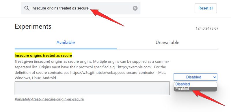 Enable Insecure Origin